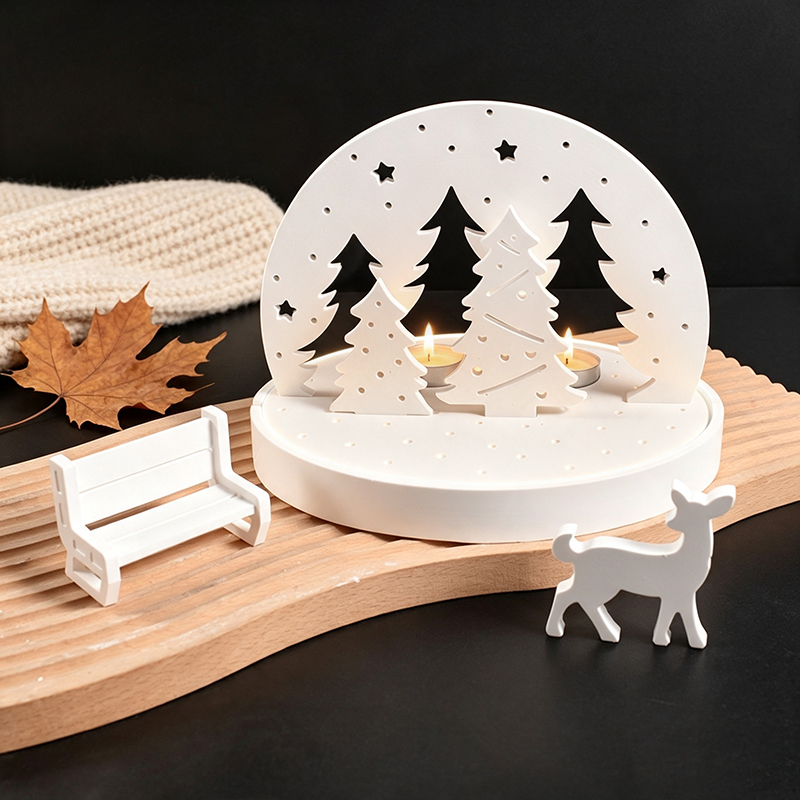 Candle Making Supplies Online - Weihnachts-Elch-Teelichthalter-Silikonformen, 3D-Harz-Gips-Tablett-Form-Set, DIY-Winterszene-Lampensockel-Bastelwerkzeug-Set