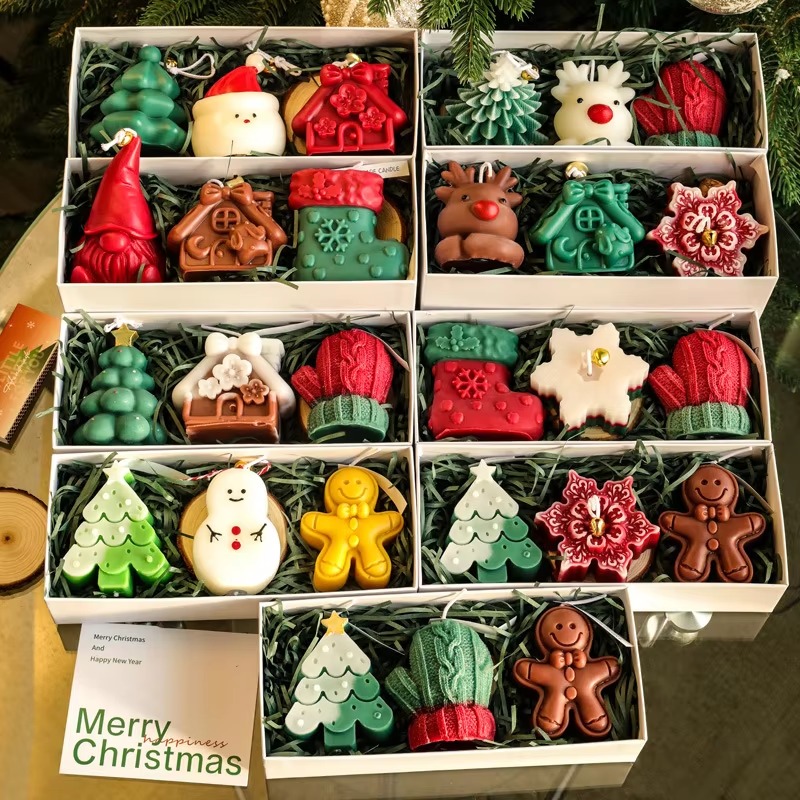 Candle Supplies Free Shipping - 3-teiliges Set handgemachter Weihnachtsduftkerzen mit Weihnachtsmann-,