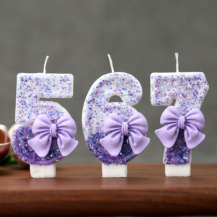 Candle Supplies Free Shipping - Kreative Glitzer-Farbverlauf Lila Schleife 0-9 Digitale